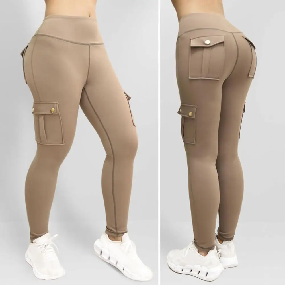 Cintura alta esportes leggings com bolsos para as mulheres, calças stretch skinny, confortável, para yoga, slim fit, moda