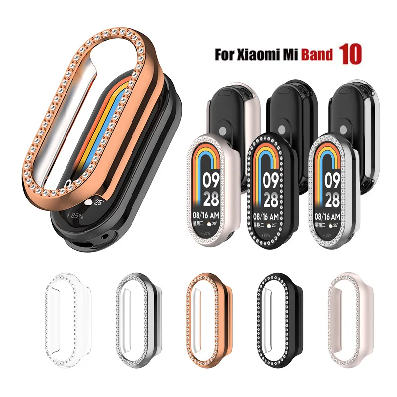 For Xiaomi Band 10 9 8 Case Cover with Diamond Crystal Tempered Glass Screen Protector Full Protective For Miband 10 Ceramic