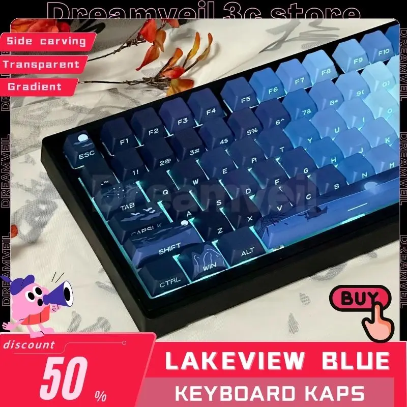 Lakeview Blue Side Engraved Keycaps Pbt Cherry 131 Keys For Mx Switch Hi75 68 104 64 Wooting Mechanical Keyboards keycaps Custom