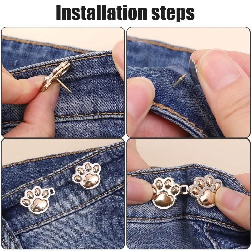 Cute Cat Claw Tighten Waist Buckle metal Brooches Pins Clip Adjustable Snap Button Jeans Buttons Detachable Clothing Accessories