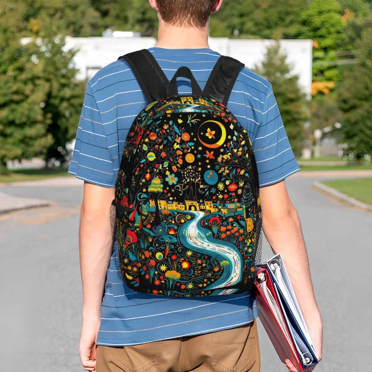 

Enchanting Fairy Tale Town Print Backpack Student BookBag Children School Bag Laptop Shoulder Bags for Boys Girls