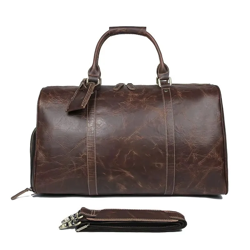Neutral Leather Portable British Style Travel Tote Bag Crossfit Gym Fitness Luggage Overnight Weekend Carry-on Luggage