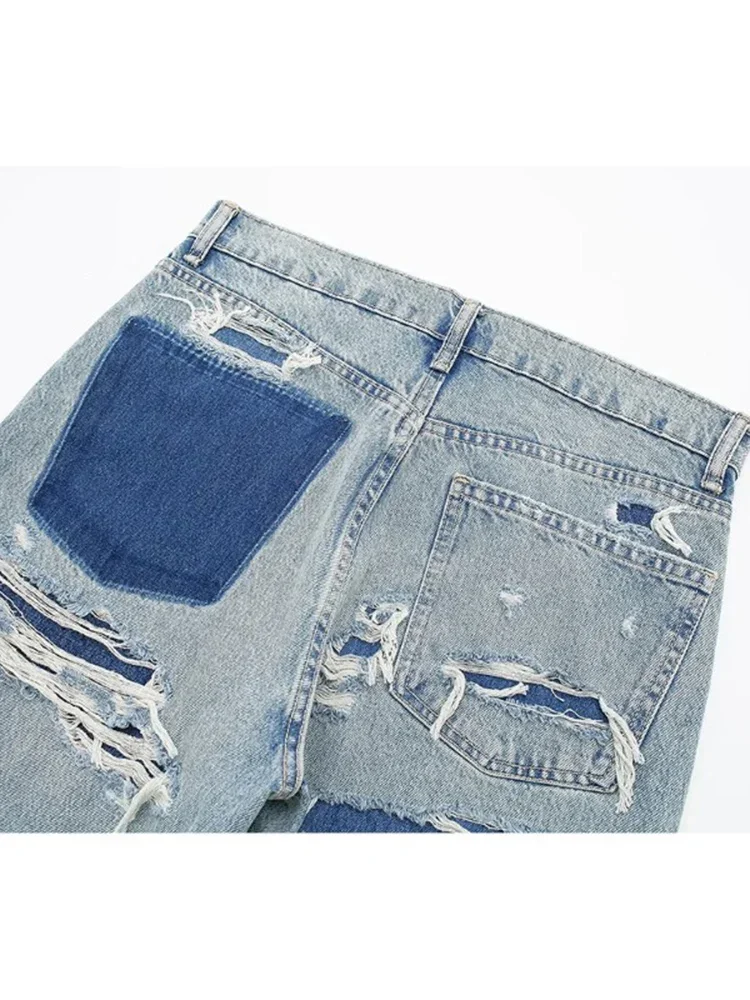 Pantalones de pierna recta de cintura alta para mujer, Jeans sueltos desgastados, moda de calle alta, informal de verano, Y2K, Retro americano, nuevo