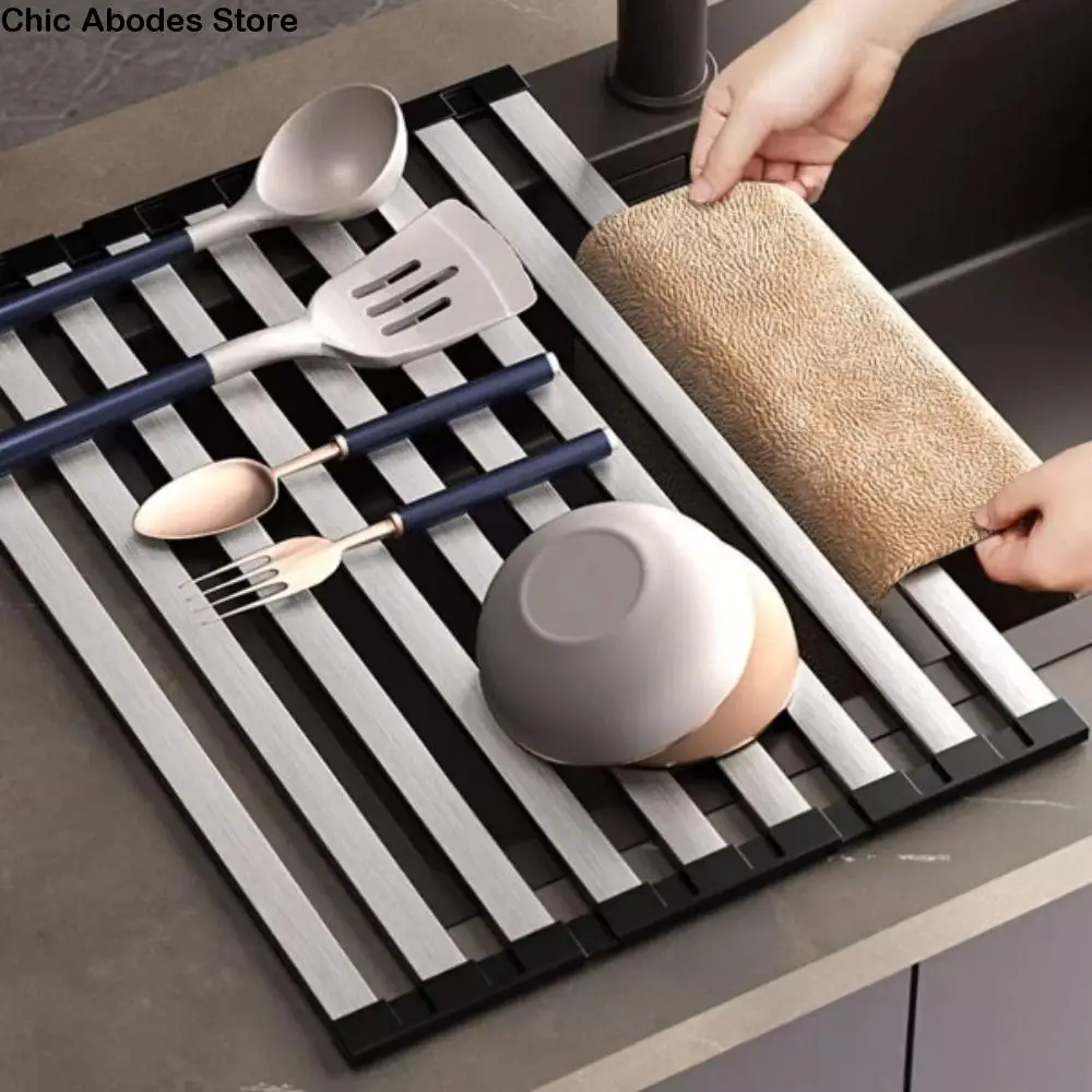 

Foldable Sink Drain Rack Heat Resistant Collapsible Stainless Steel Drain Rack Space Saving Detachable Sink Storage Rack