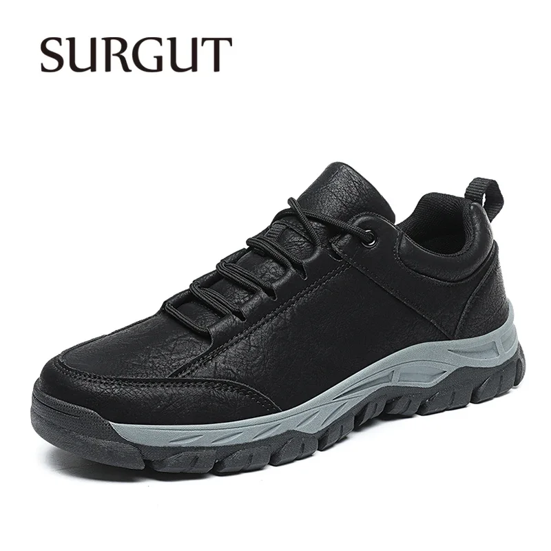 SURGUT Men Casual Shoes Pu Leather Comfortable Handmade Stitching Fashionable Non-Slip Men Soft Bottom Shoes Large Size 39-48