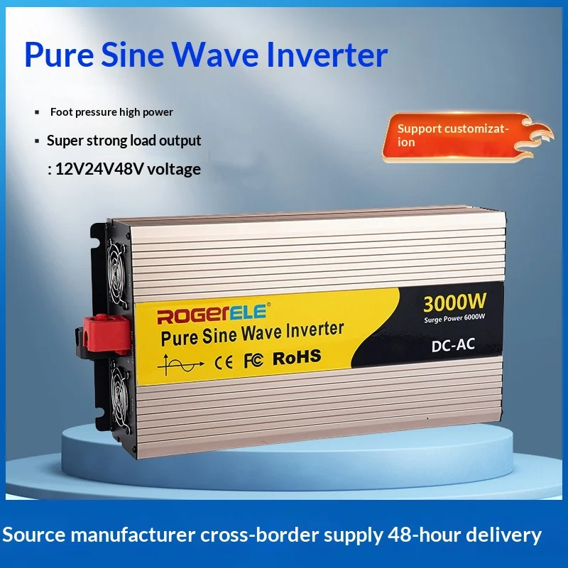 Pure Sine Wave 3000W Full Power Inverter, DC 12V/24V/48V to AC 220V, Power Converter with LCD Display