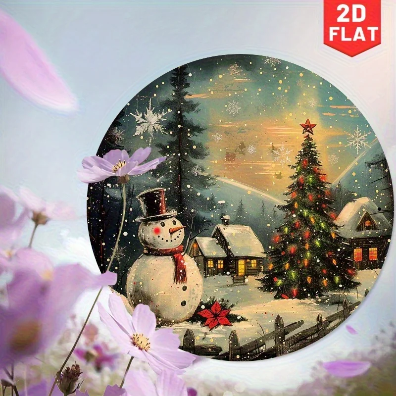1 قطعة 7.87x7.87 بوصة الألومنيوم 2D شقة ، ثلج الشتاء العجائب شجرة عيد الميلاد الحديد علامة معدنية ، 7.87 بوصة جولة الرجعية جدار ديكور ،