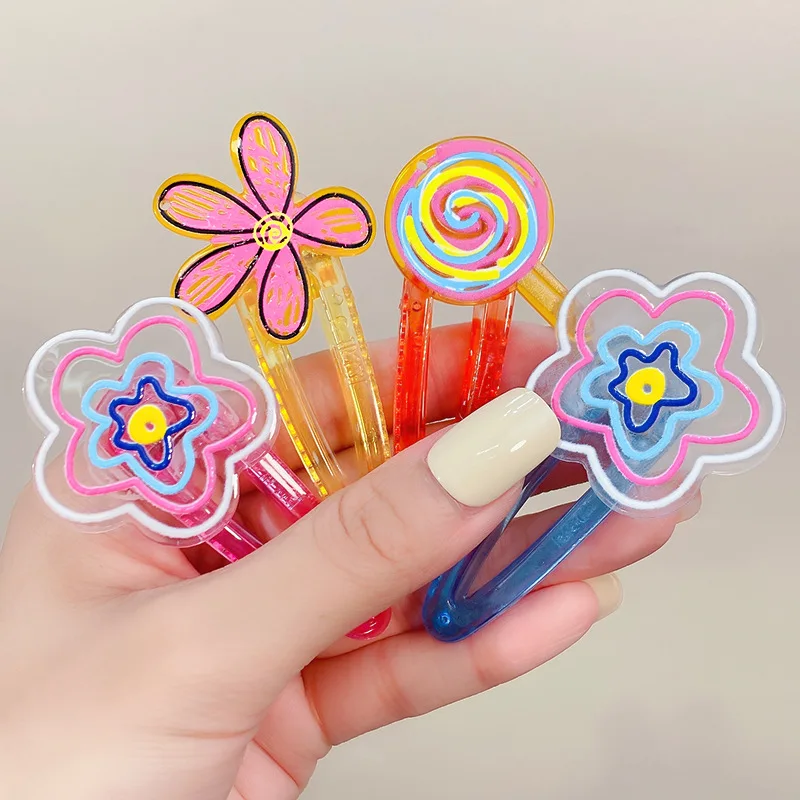 Geometric Cartoon Sweet Cute Girl Candy Color Graffiti Duckbill Clip Acrylic Flower Hairpin Creative Hair