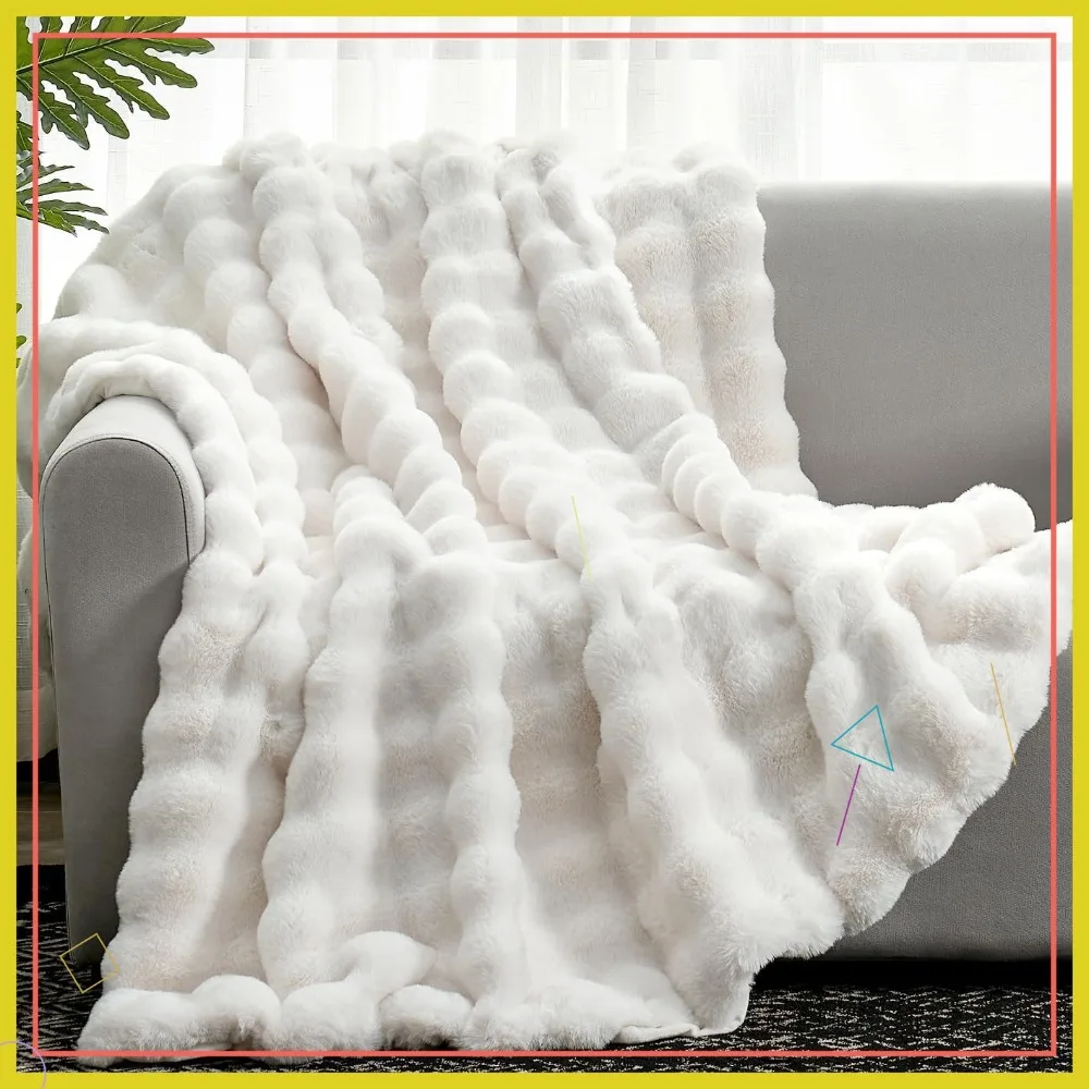 

Cozy Faux Fur Throw Blanket, Soft Plush Thick for Couch Sofa Bedroom, 50x60 Inches Cream White