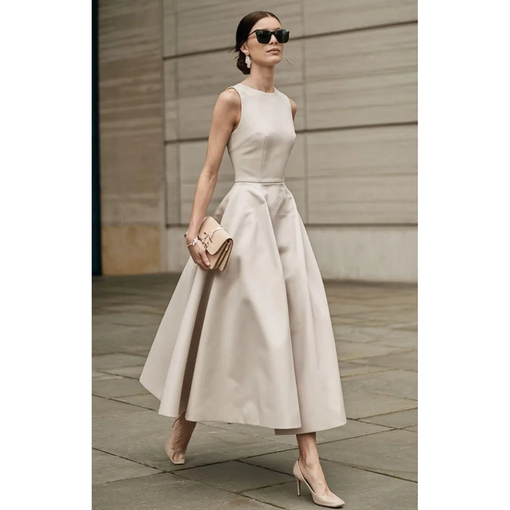 

Классические простые модные вечерние платья трапециевидной формы без рукавов с круглым вырезом и складками, высокое качество, женские платья до щиколотки, роскошные