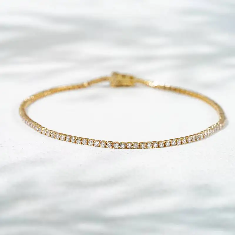 14k yellow gold diamond tennis bracelet lab grown 1.4mm round lab grown diamond tennis chain