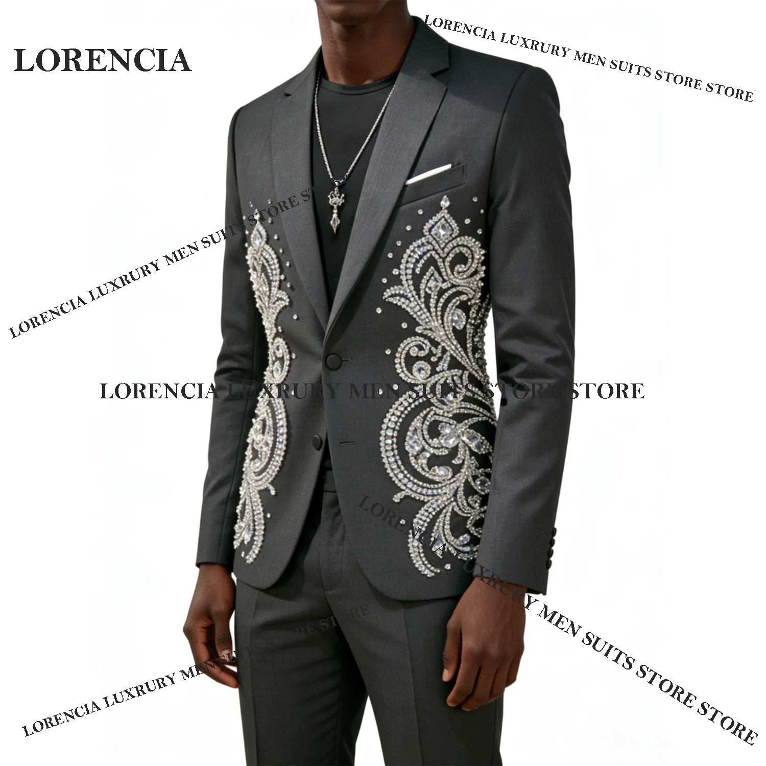 

Handsome Customized Men Diamond Design Suits Glitter Wedding Tuxedos Fashion Slim Ropa hombre 3 Pieces Sets Groom Male Blazers