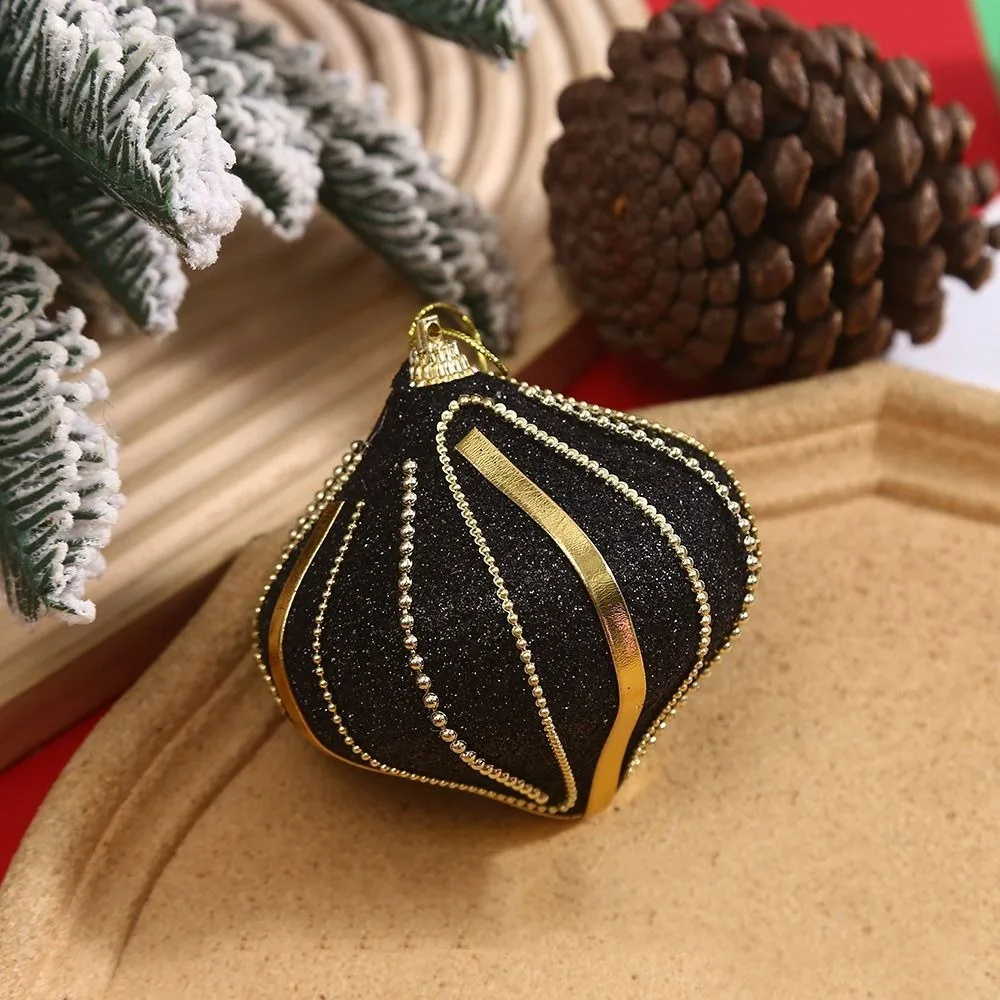 8cm Christmas Ball with Sequins and Ribbons Shining Christmas Tree Ornaments Balls Foam Black Christmas Tree Pendant Wedding