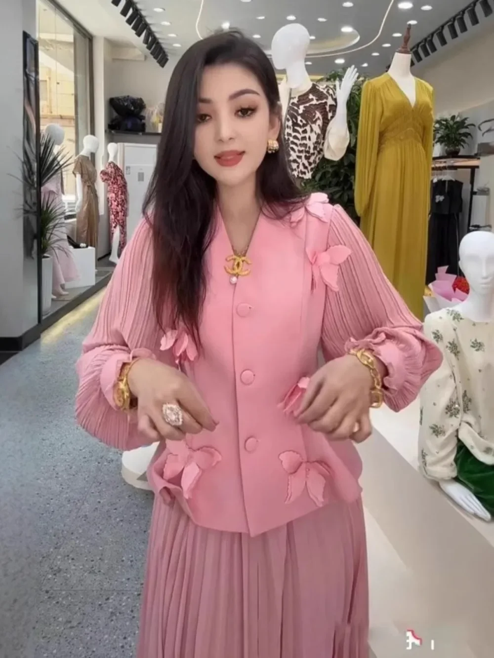 

Two Piece Set Muslim Women Flower Blazer Shirt Pleated Skirt Suits Ramadan Morocco Dubai Abayas Islam Outfits Jalabiya Ensemble