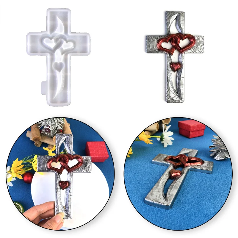 

Love Cross Silicone Mold Resin Ornaments Wall Decorations Hollow Valentine's Day Love Heart Gypsum Chocolate Soap Candle Molds
