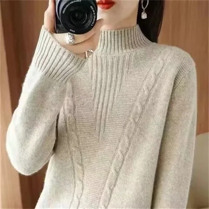 2024 Elegant Solid Basic Knitted Tops Women Turtlneck Sweater Long Sleeve Casual Slim Pullover Korean Fashion Simple Chic Clothe