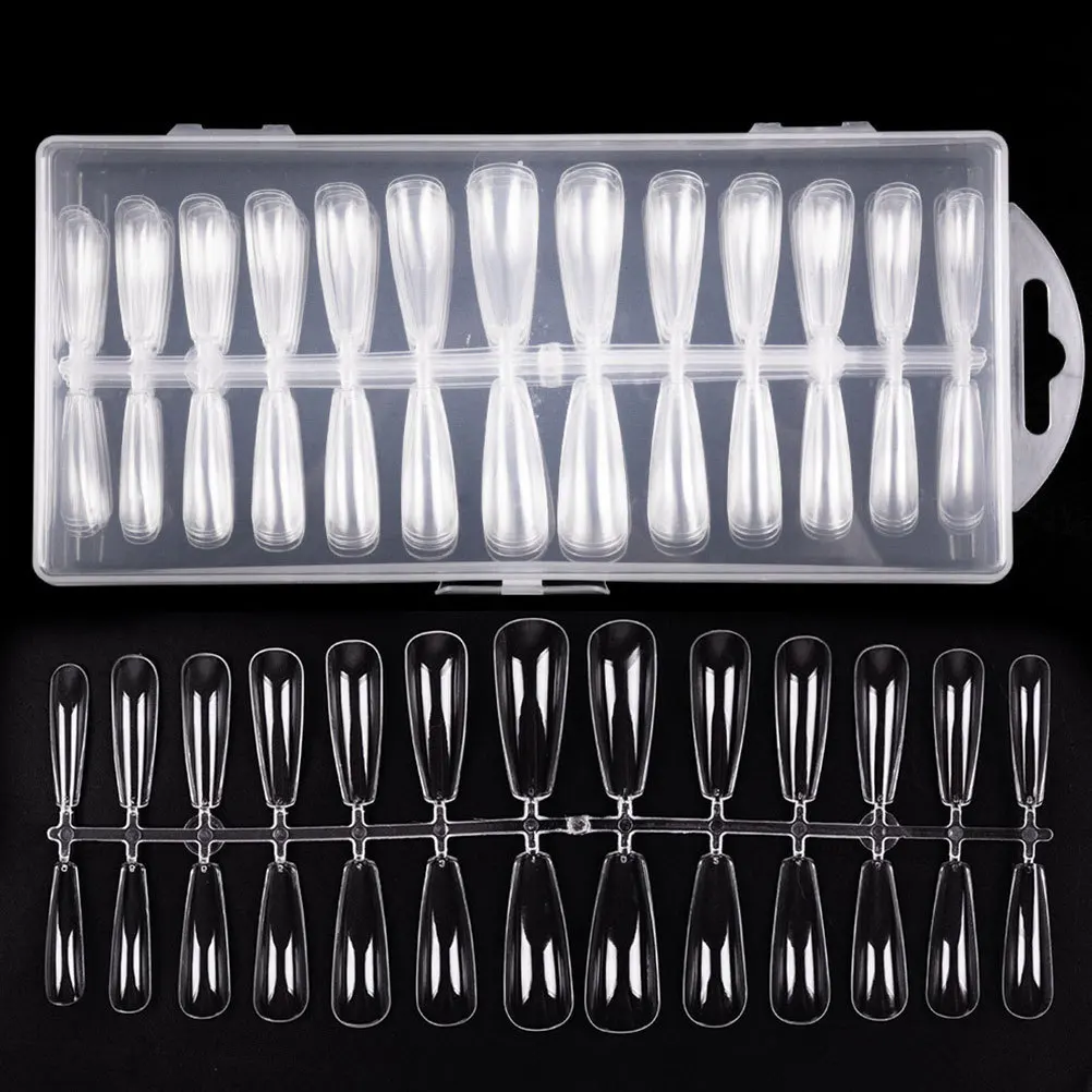 

1Set Nail Plate Transparent Skin Tone Long Ballet Trapezoidal Artificial Fingernails Perfect for Party Holiday