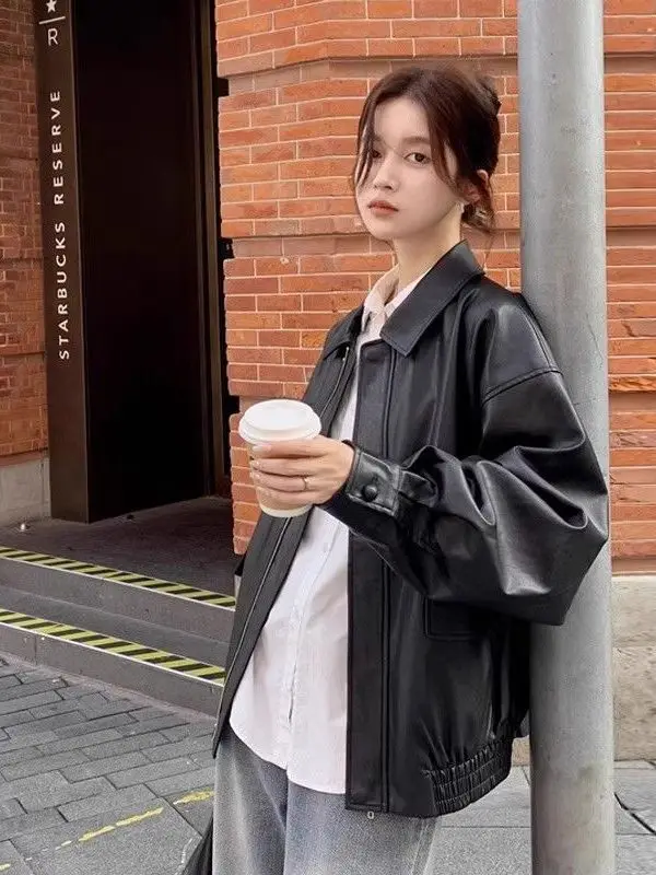 ملابس شتوية فضفاضة طويلة للسيدات من الجلد البني Jaet ملابس خارجية رائعة للفتيات معطف كوري