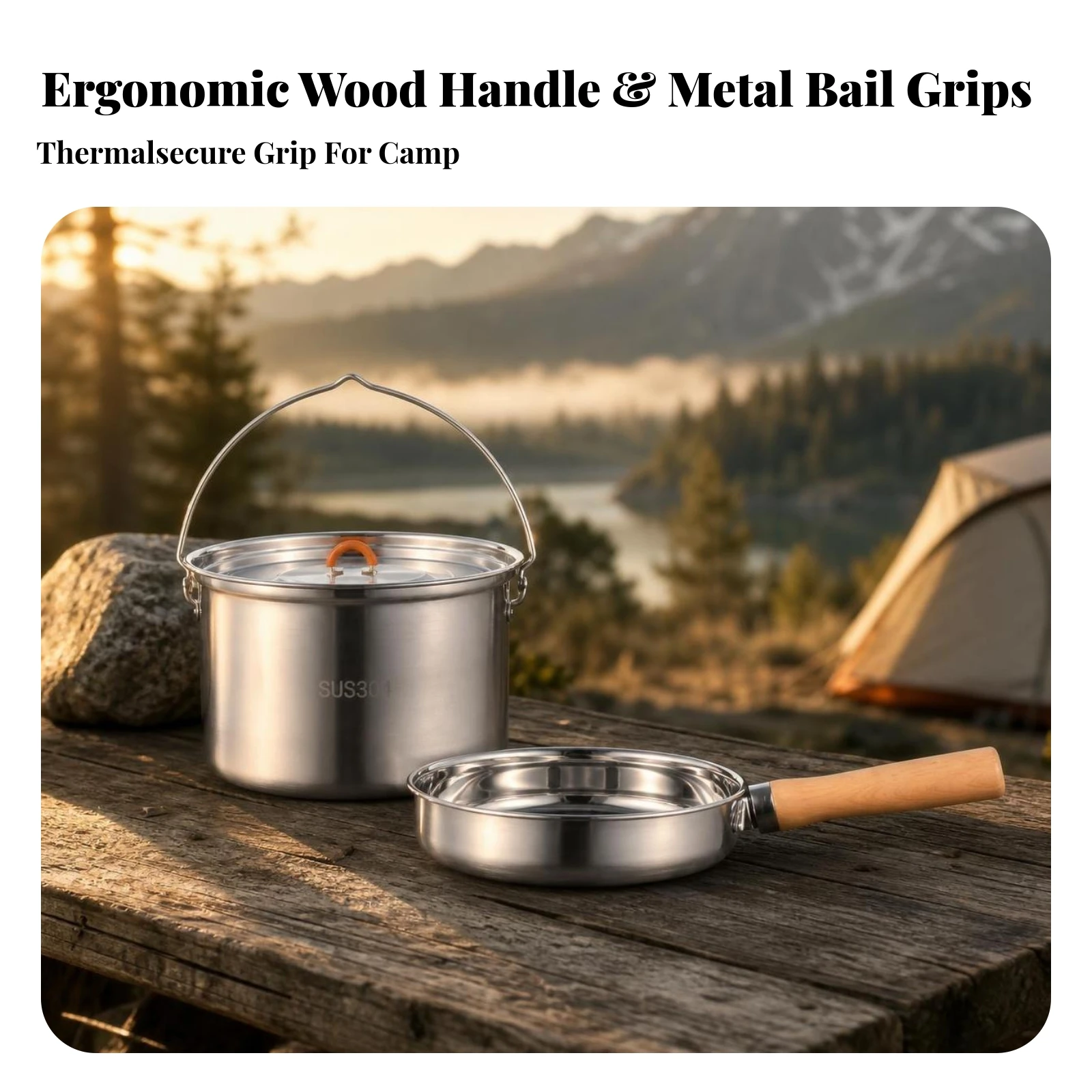 Camping Cooking Pots And Pans Set - 2-teiliges Kochgeschirr-Set mit Aufbewahrungstasche, Edelstahl-Outdoor-Kochset mit