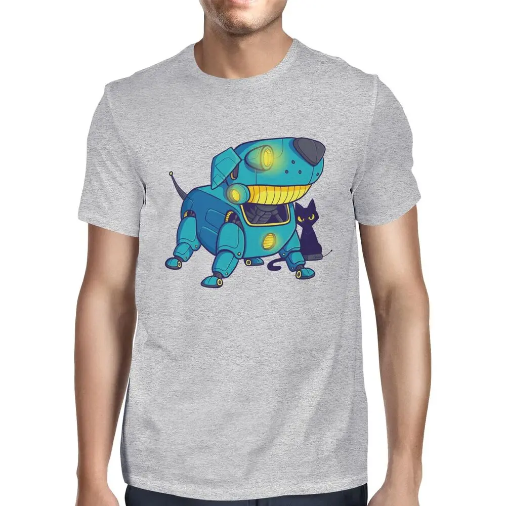 Mens Robot Dog with Cat   T-ShirtUnisex Women's Summer Cotton Luxury Brand Retro OversizedUnisex T-shirts for Men Women  T