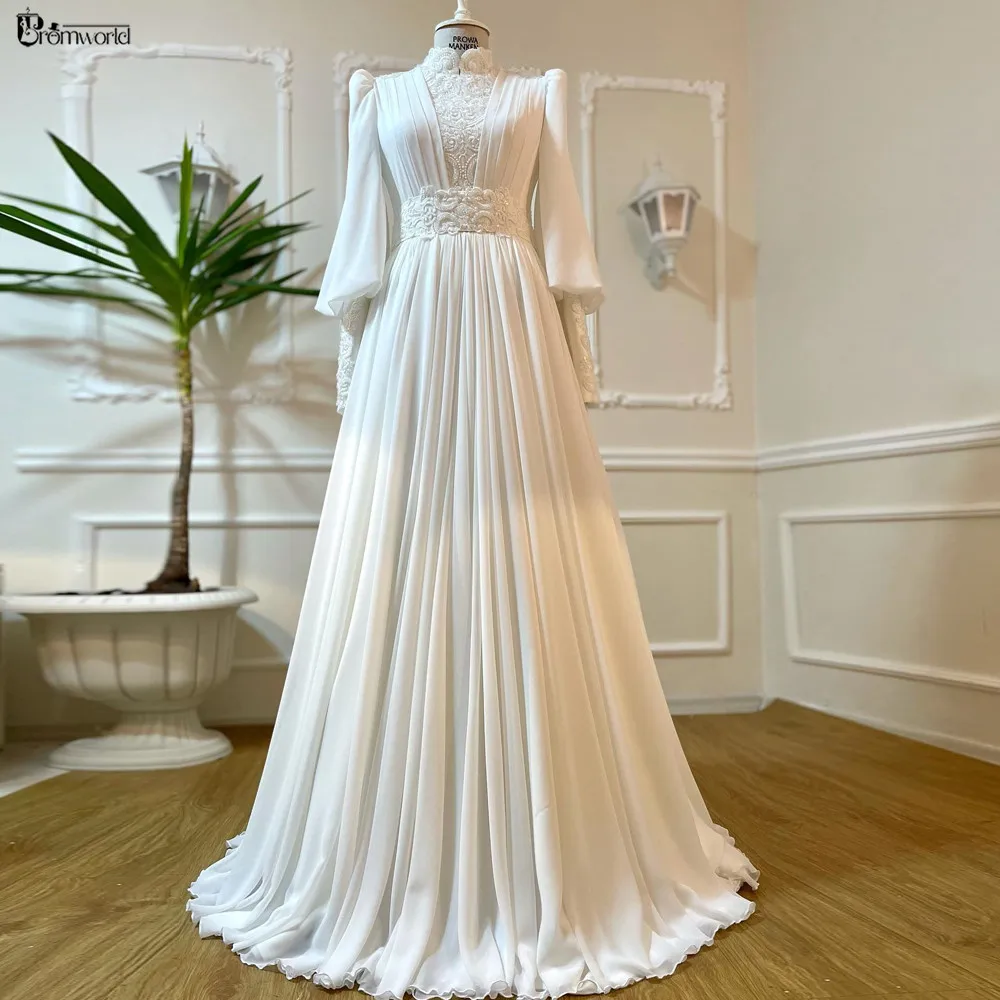 Robe De Mariée, Франция, свадебное платье 2024, кружевное шифоновое платье трапециевидной формы с бисером, Дубай, арабское платье невесты, свадебное платье с длинными рукавами