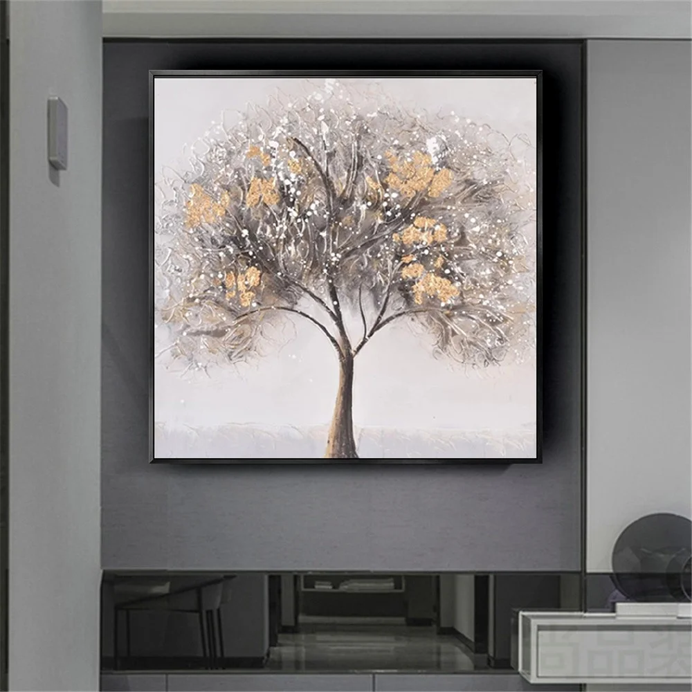Nordic hand-painted oil painting on Canvas Modern abstract golden tree tuba Wall Art pictures For Living Room Home Decor artwork