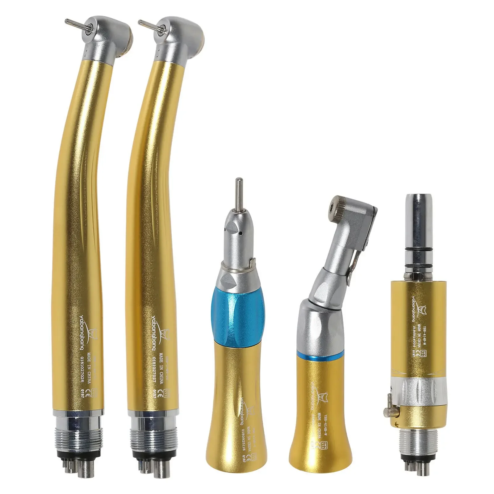 NSK Pana Max Style Dental Fast high + Slow low Speed Straight Contra Angle Handpiece Turbine Kit Air Motor 4 Holes Gold Color