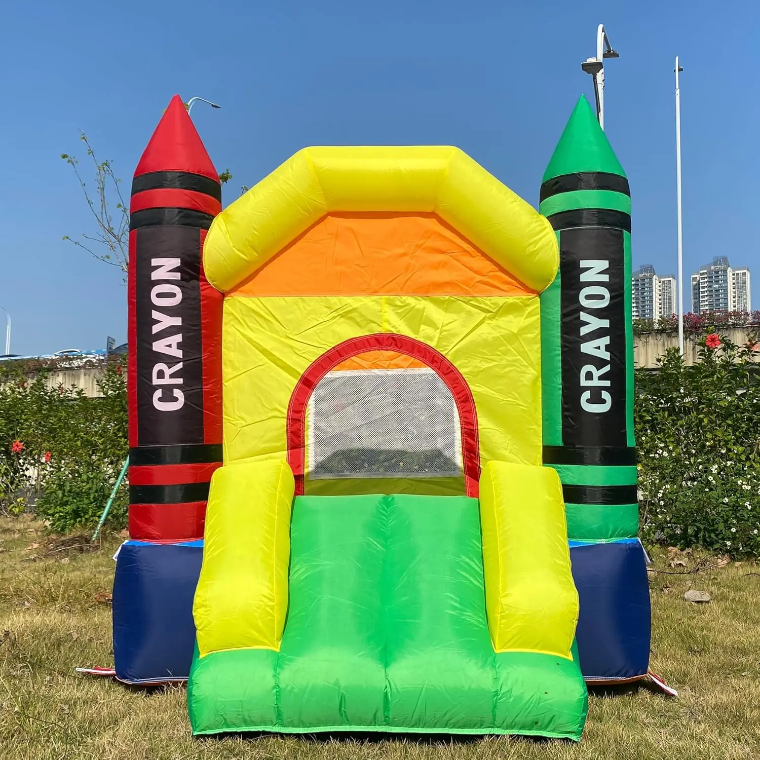Mini maison gonflable de rebond avec ventilateur, château pour tout-petits, maison gonflable pour enfants avec toboggan, souffleur d'air, sac de transport et sac d'eau