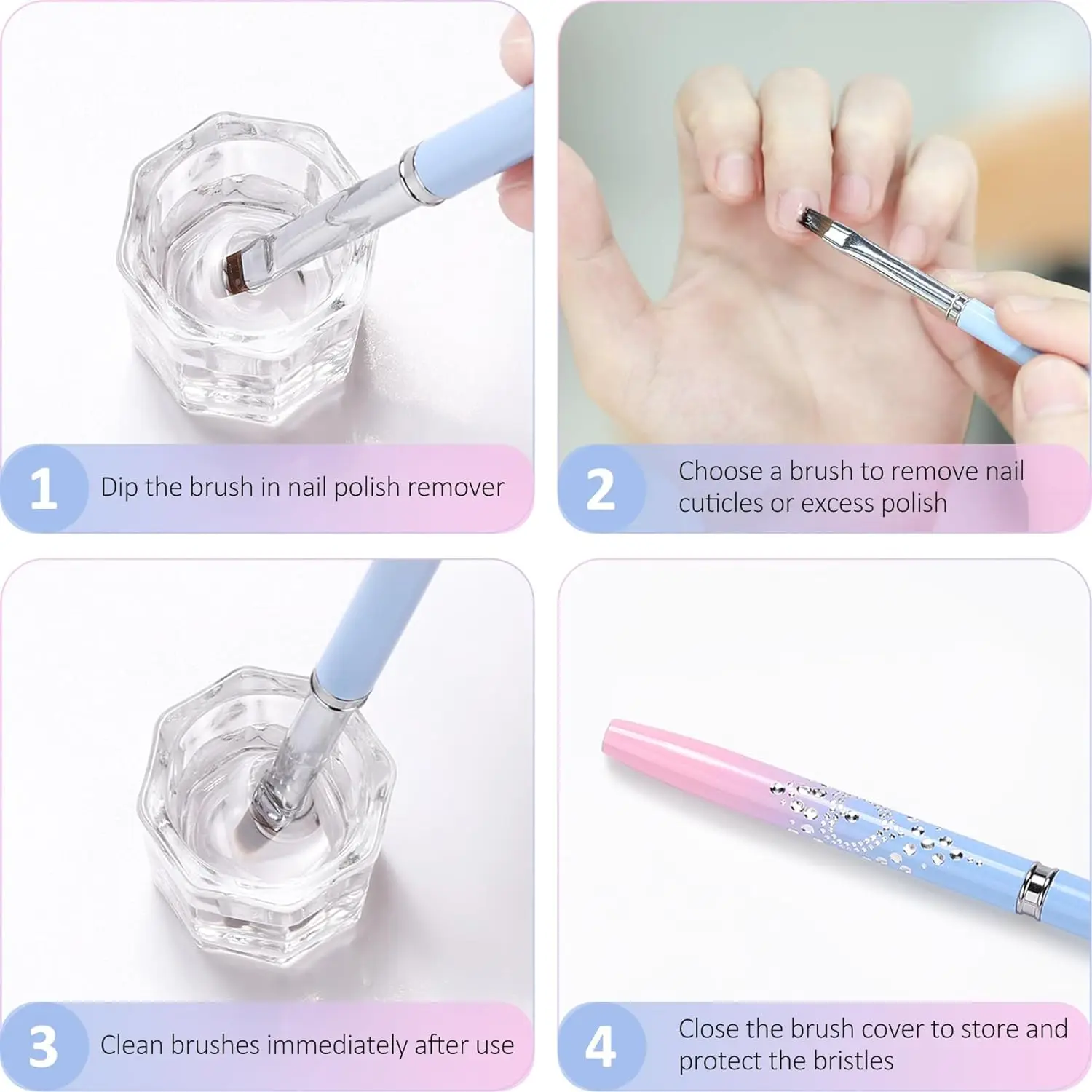 네일 청소 브러쉬 둥근 각진 머리 아세톤 방지 네일 아트 폴란드어 큐티클 리무버 매니큐어 청소를위한 깨끗한 브러쉬