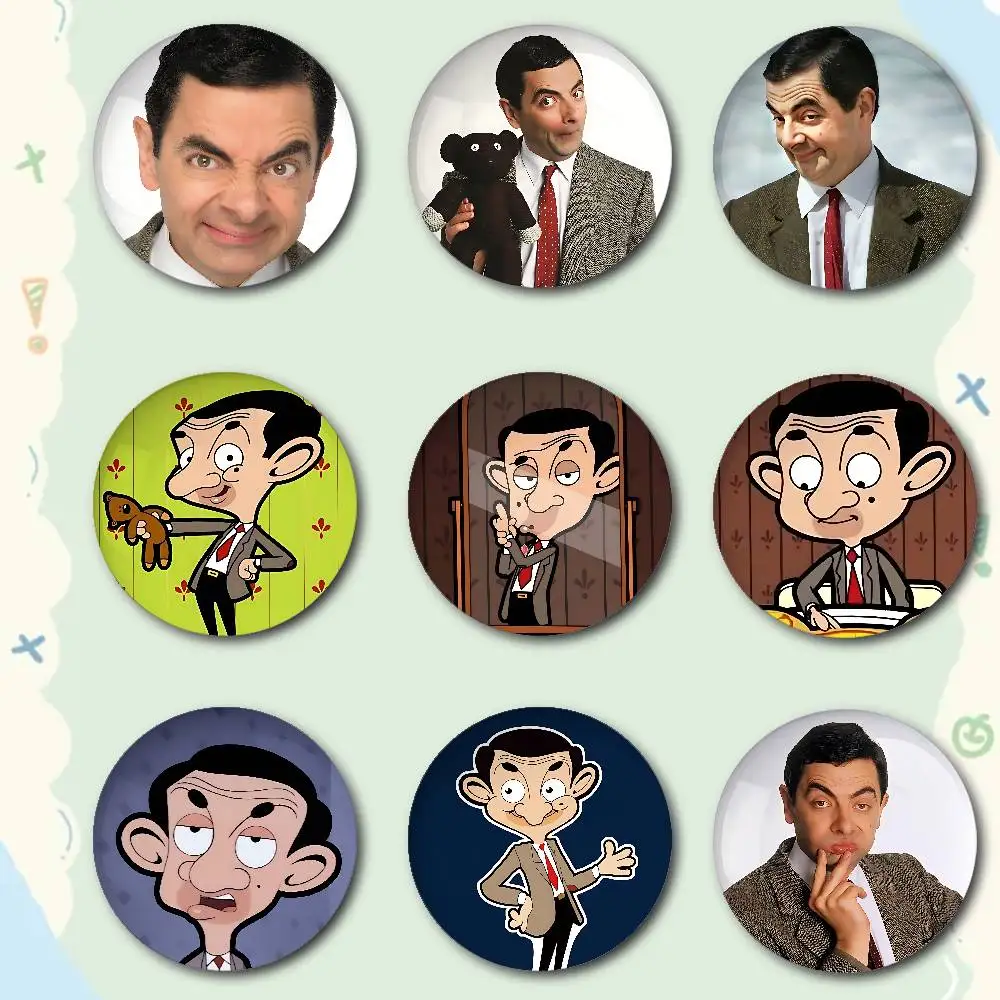 Funny M-Mr. Bean-T Premium Tinplate Round Lapel Pins: Cute Badge Brooches For Shoulder Bag Accessories, Souvenir Gifts