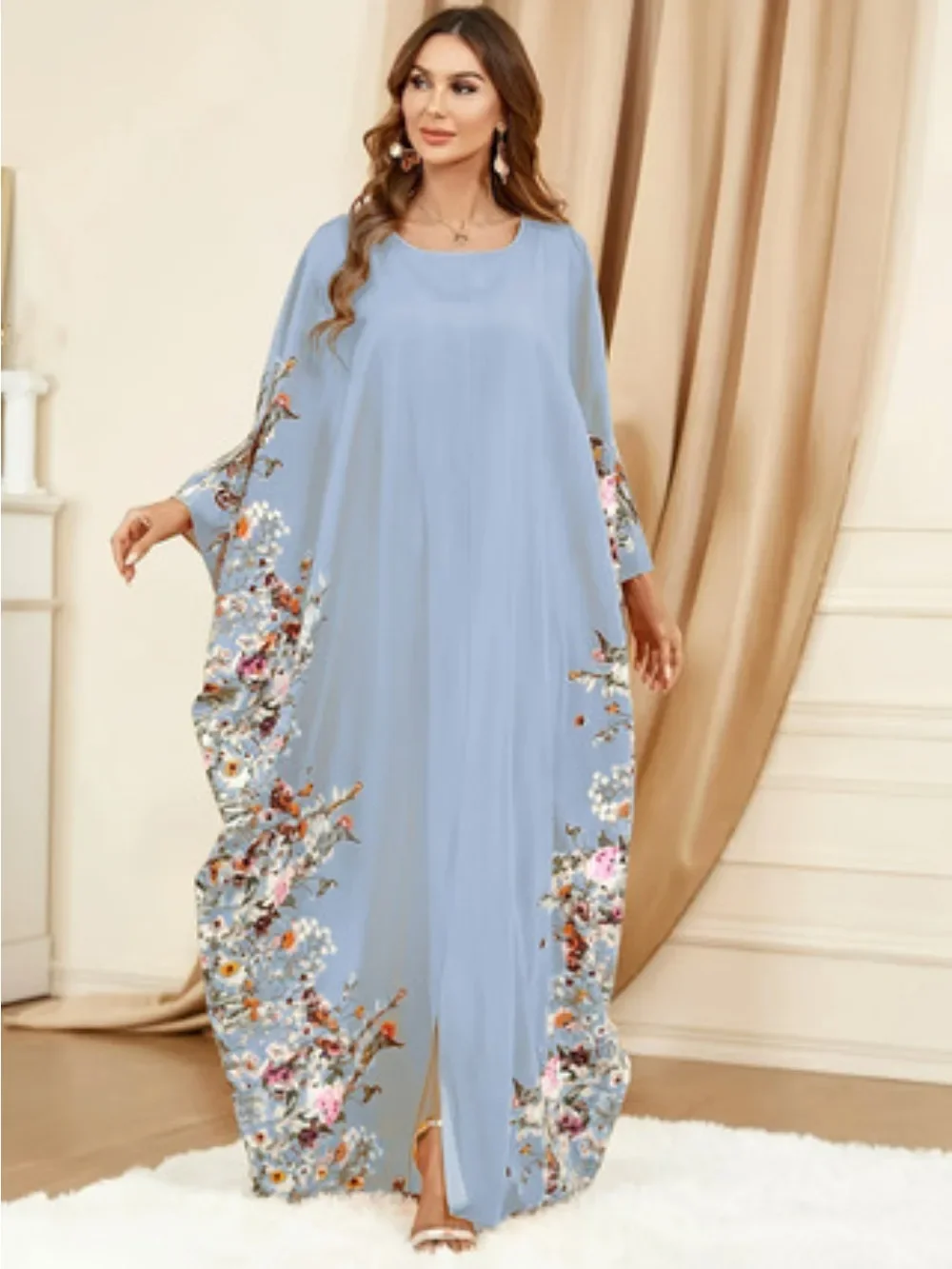 Eid Women Muslim Dress Abaya Bat Sleeve Print Loose Caftan Vestidos Largos Jalabiya Ramadan Dubai Kaftan Arab Long Robe 2025 2