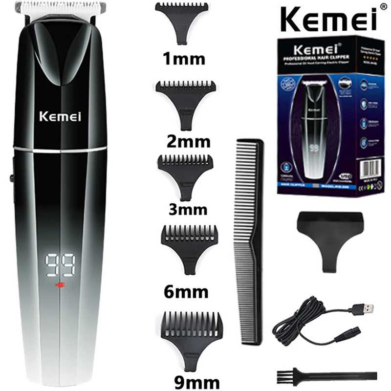 

Kemei Cordless Hair Trimmer Professional Ceramic T Blade Clipper LCD Display Rechargeable Men Hair Cutting Fresh Fade Low Noise