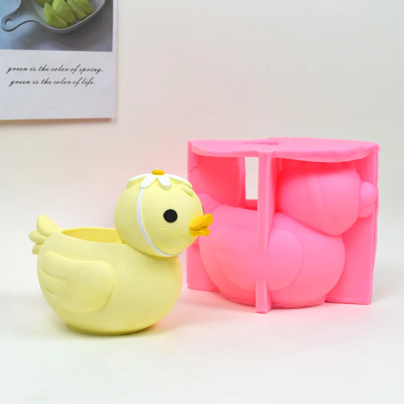 

3d Duck Silicone Mould DIY Duck Storage Box Mold Handmade Cute Duck Plaster Mold Succulent Planters Flower Pot Cement Molds