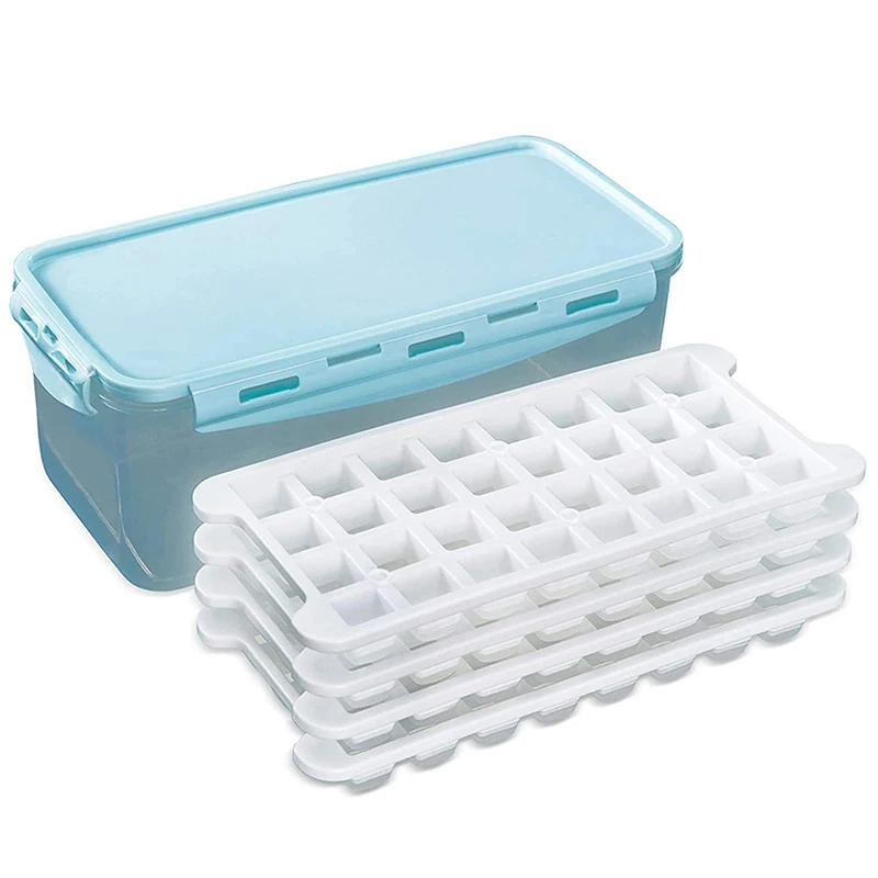 

Silicone Ice Square Trays And Ice Square Storage Container Set With Airtight Locking Lid,4 Pack/128 Trapezoid Ice Cubes