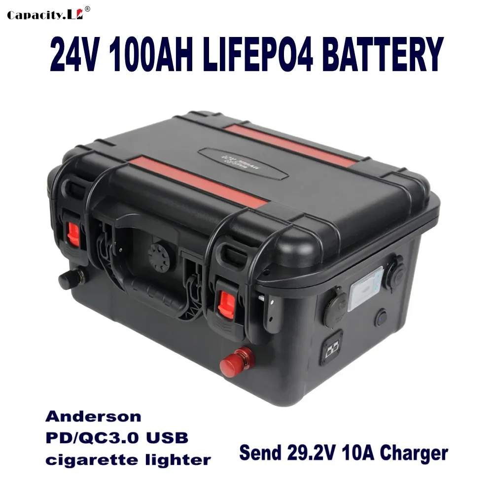 

24V 100Ah lifepo4 battery pack Rechargeable solar battery 24V 70AH with PD BMS For RV boat Motor Outdoor Inverter