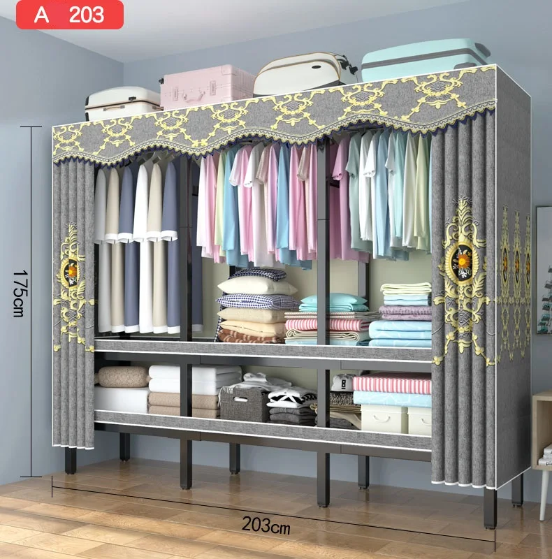 Install Free Simple Cloth Wardrobe  Bedroom Steel Pipe Durable Folding Modern Wardrobe Storage Cabinet