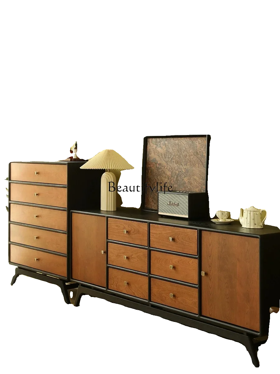 

ls 27Retro style matte black solid wood side cabinet