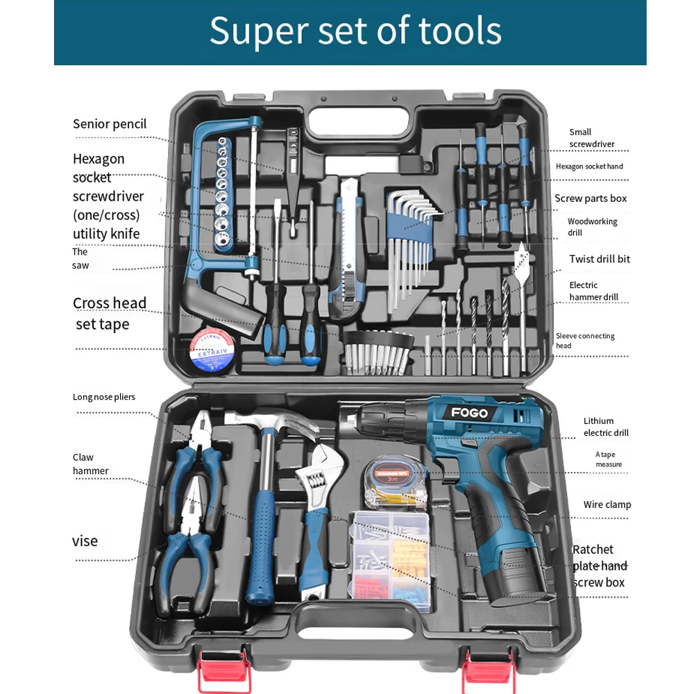 Household Electric Drill Hand Tool Set Hardware And Electrical Special Maintenance Multifunctional Woodworking Box 0025