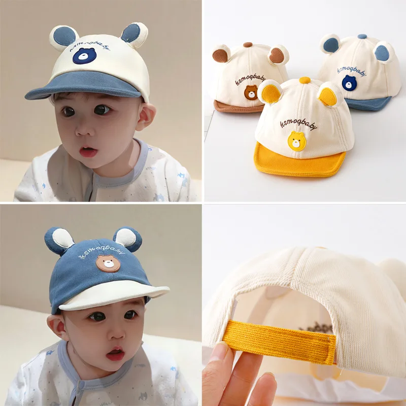 Cartoon Bear Baby Baseball Cap with Ears Cute Animal Sun Hat for Boys Girls Casual Infant Peaked Hat