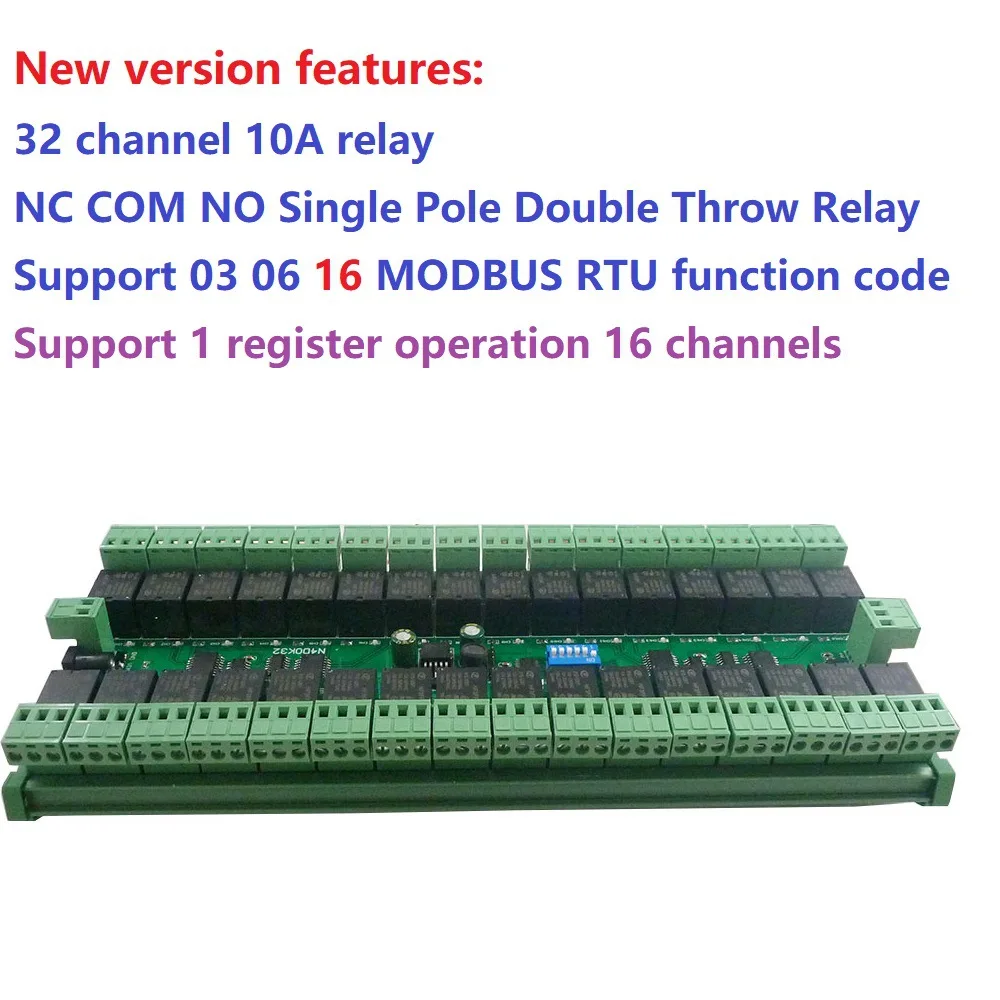 RS485 Relay Module Modbus 12V 24V 32 Channel DIN Rail RTU Protocol Remote Control PLC Expansion Board 6 Working Mode Relay Board