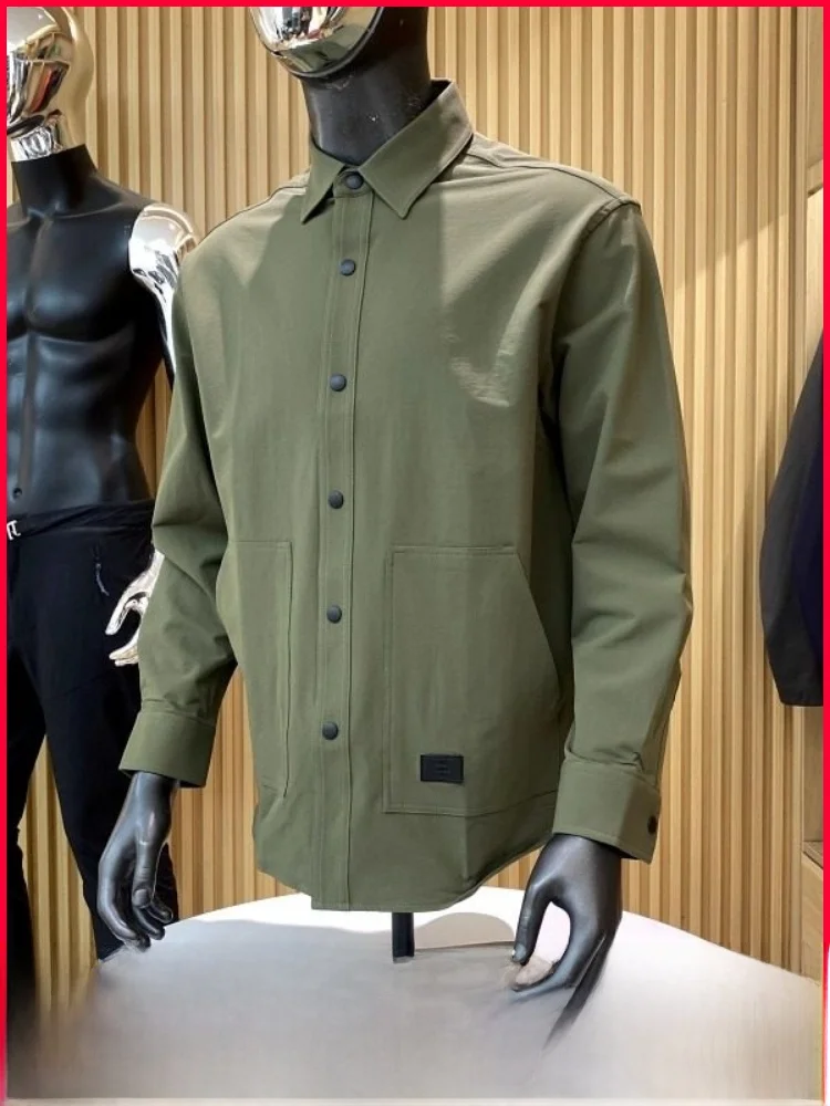 

Мужская длинная све irt Jaet Stand Fit, повседневная дышащая однотонная нейлоновая ткань на пуговицах, весенне-осенняя верхняя одежда