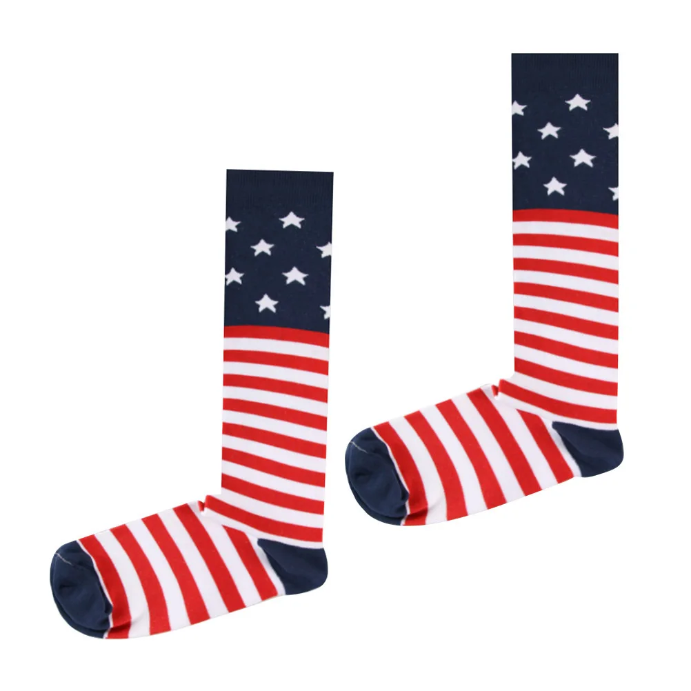 

1Pair Knee High Socks Outdoor Sports American Flag Printing Long Stocking Stretch Soft Durable Size Lxl