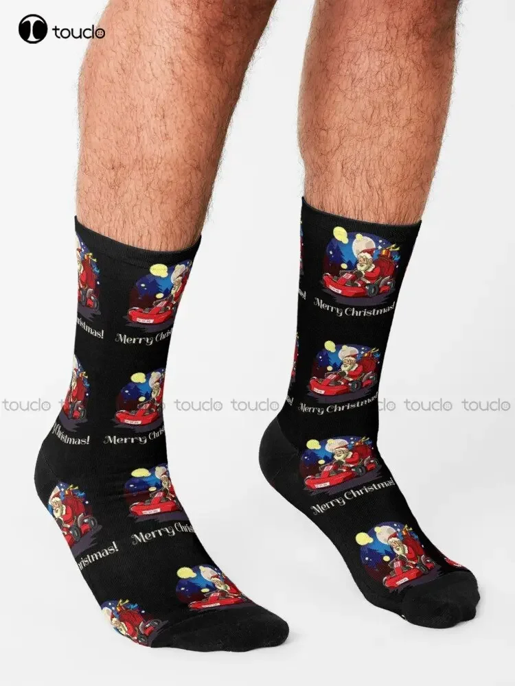 Go Karting Santa Claus Christmas Socks Anime Socks Personalized Custom Unisex Adult Teen Youth Socks 360° Digital Print Cartoon