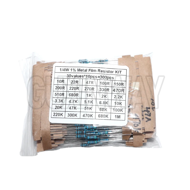 1/4W 1% 金属皮膜抵抗器キット 30 値パック詰め合わせキット 1K 10K 100K 220ohm 1M 抵抗器