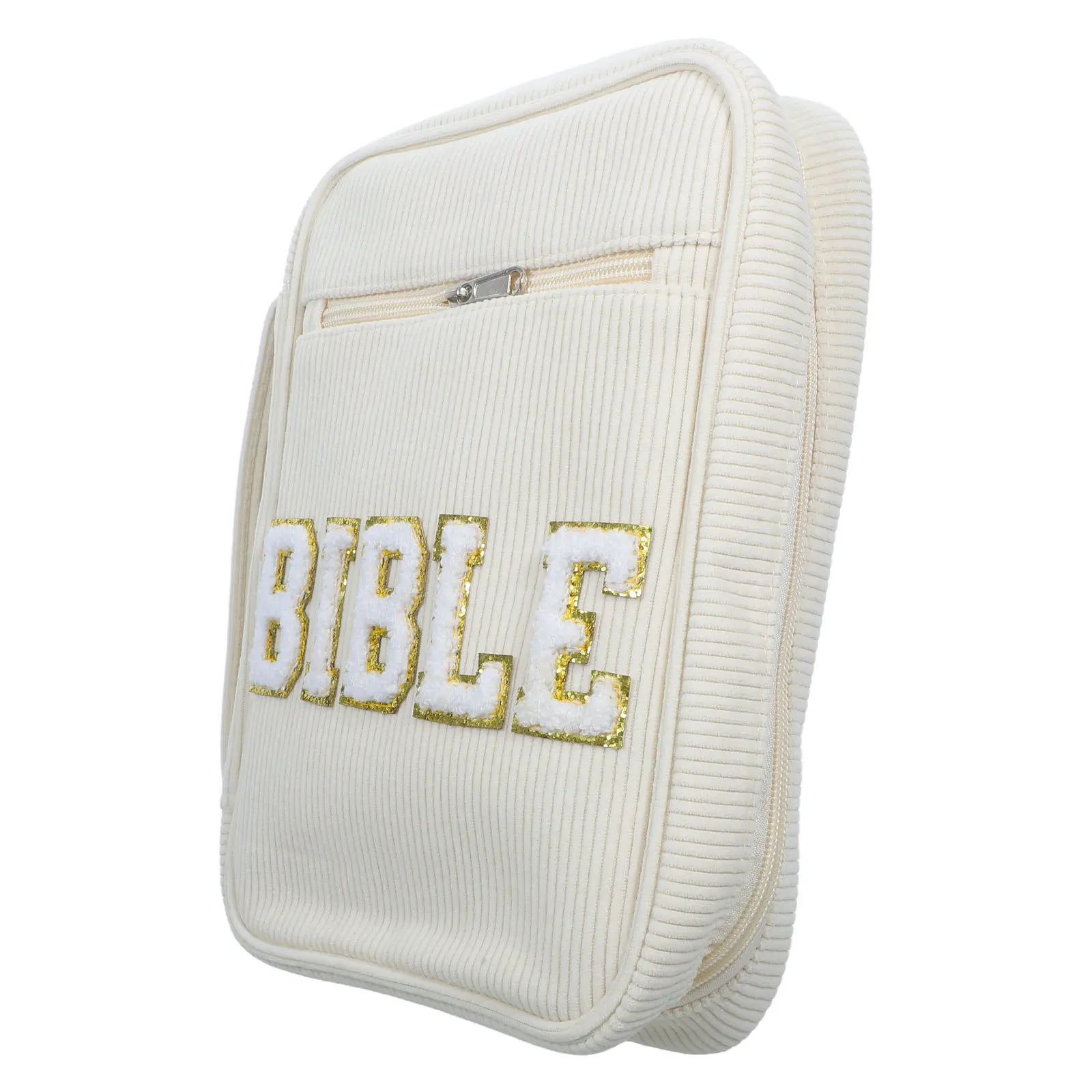 

Bible Carrying Case Beige Stable Thickened Fabric Handheld Zippered Pocket Pen Slots Bible Organizer Tote for Church