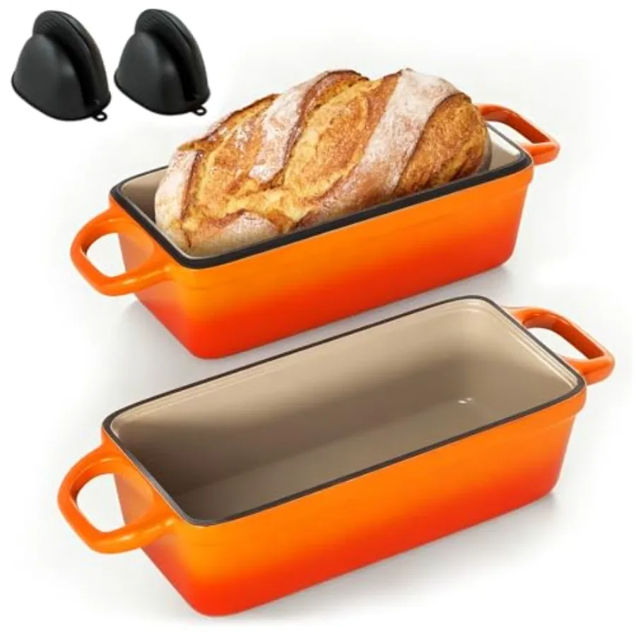 

Чугунная форма для выпечки хлеба 2-в-1 с крышкой, 3,4 л (9x5 дюймов), эмалированная, для равномерного нагрева, как в голландской печи