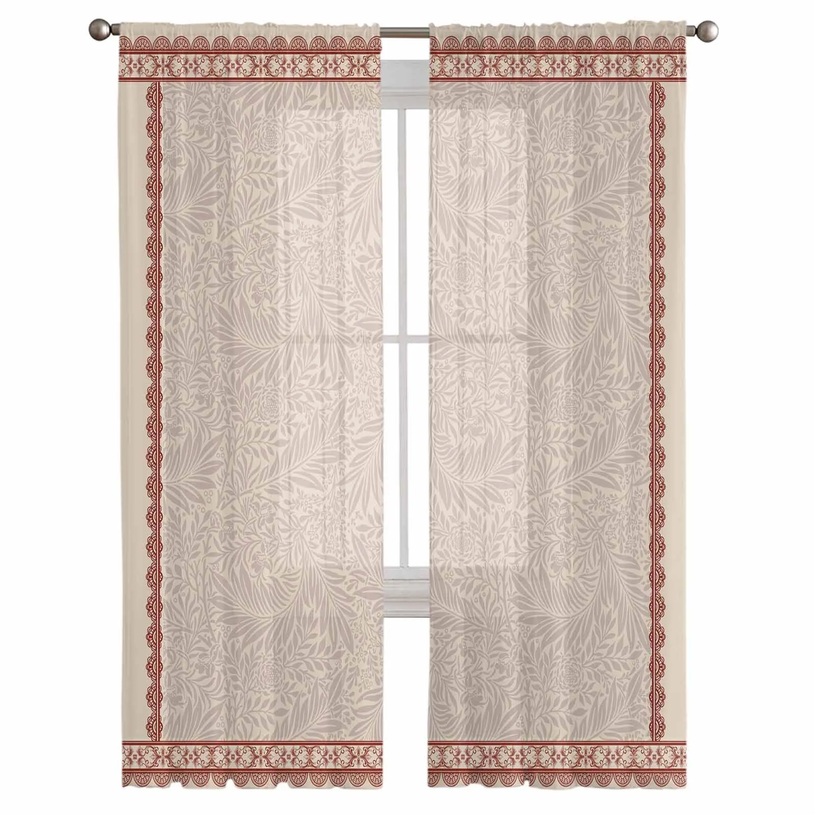 Leaves Retro Pattern Sheer Tulle Curtains for Living Room Valance Curtains Kitchen Bedroom Window Voile Drapery