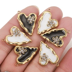 3pcs/lot Stainless Steel Enamel Heart Rhinestone Charms for DIY Bracelet Necklace Jewelry Making Supplies Accessories Wholesale