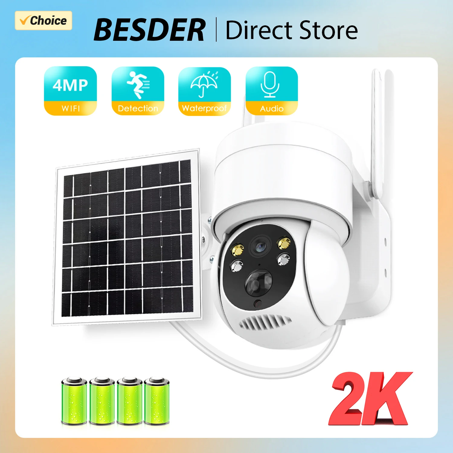 

4MP WIFI Solar Camera PIR Human Detection Outdoor Security With Solar Panel PTZ Surveillance Camera iCsee Rechargeable Battery