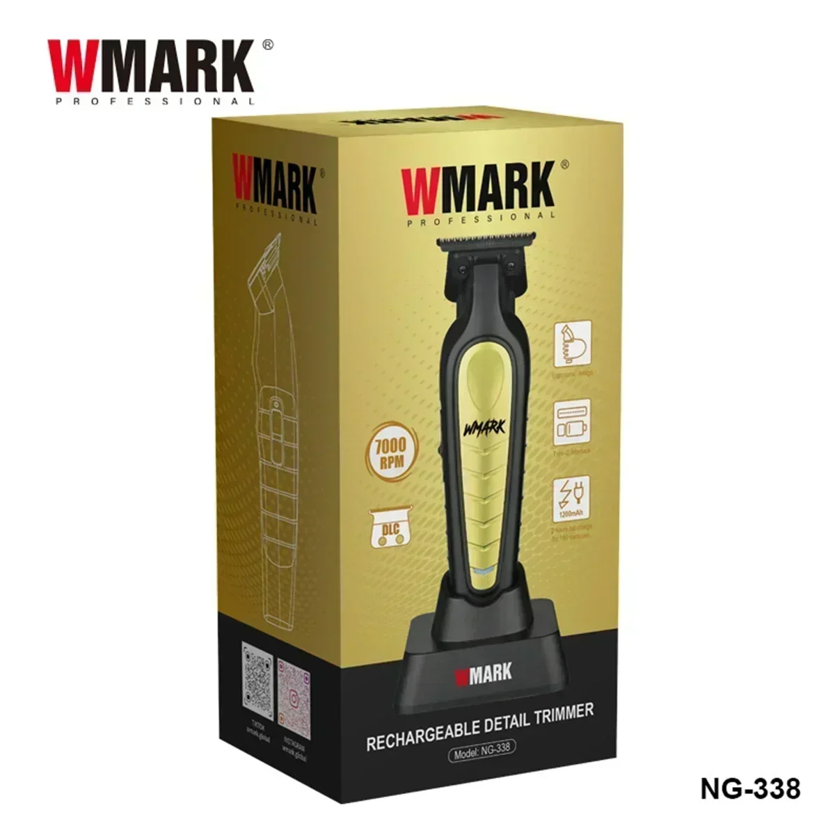 WMARK NG-338 Hair Trimmer for Men DLC Blade with Base Charger Cordless Professional Finishing Machine Hair Cutting Hair Clipper